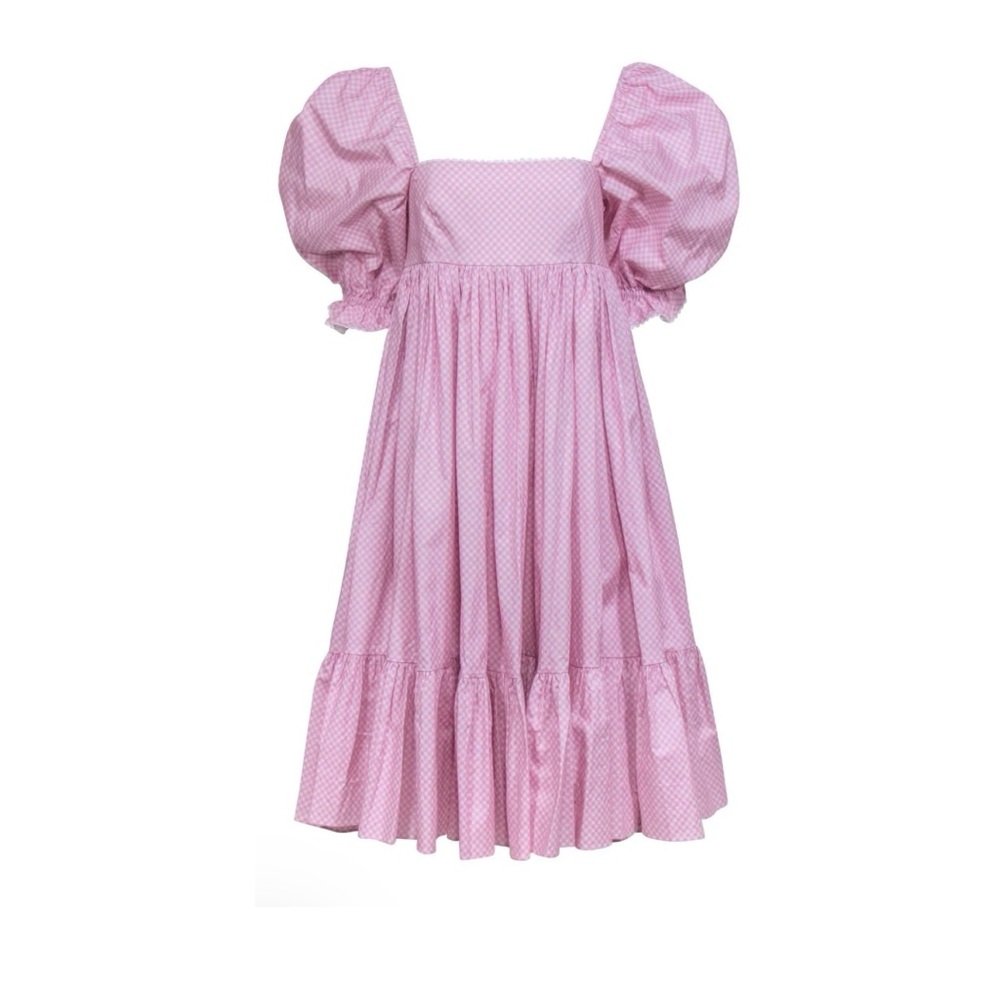 Selkie Pink and White Gingham Puff Sleeve Dress